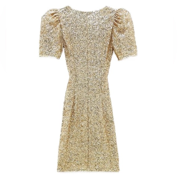 Zara Limited Edition (Rare) Sequinned Dress with Draped Detail in Gold - Picture 8 of 11